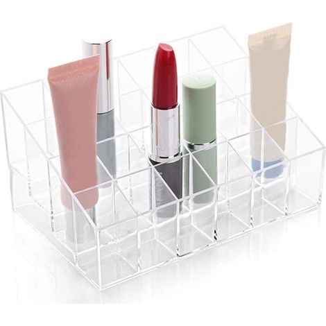 Organizador de lápiz labial transparente de 24 compartimentos, estante de exhibición de lápiz labial cosmético, estante de almacenamiento y organización de brillo de labios, caja de almacenamiento de 