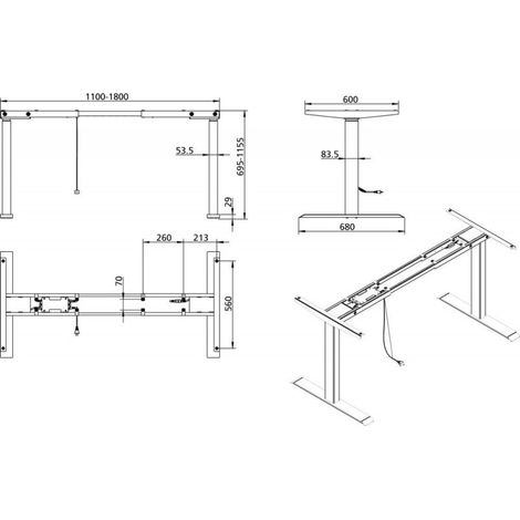 Cadre table elévatrice bureau 2M3S blanc RAL 9010 610-1270 mm