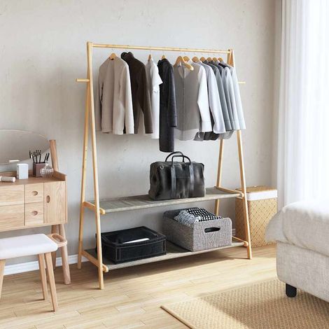 Porte-vêtement avec étagères 132x45,5x150,5 cm bambou (1/5)