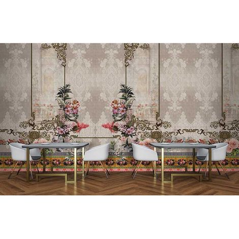 Papier peint panoramique jardin à motif floral salle à manger Tapisserie panoramique oriental zen multicolore Papier peint panoramique asiatique (1/3)