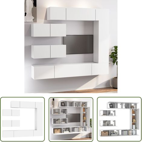 The Living Store Ensemble de meubles TV 7 pcs Blanc Bois d'ingénierie - Meuble Tv - Meuble Téléviseur - Ensemble Meuble Tv - Mobilier Salle Séjour - Décoration Intérieur (1/5)
