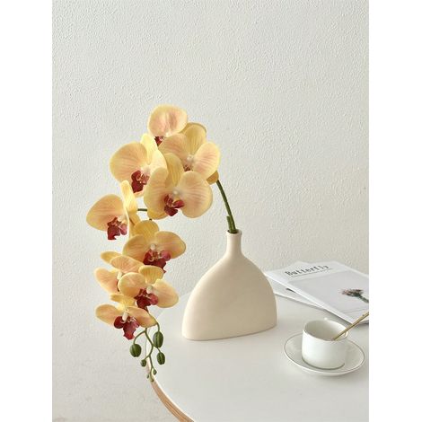 1 Pièce : Tiges d'orchidée artificielles, effet réaliste en latex, branches de Phalaenopsis, fleurs de Cymbidium factices, cadeau pour décoration maison, couleur jaune (1/5)