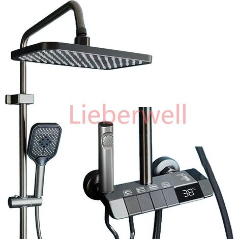 Ensemble complet de douche pour salle de bain gris, système de douche pour baignoire, douche à effet pluie pressurisée, ensembles de douche numériques à LED, robinet de douche chaud/froid (1/5)