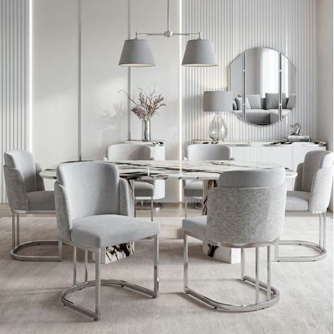 Set di 6 sedie da pranzo in ciniglia grigio chiaro e argento, 61,5 x 53,5 x 86 cm HAVRYA (1/5)