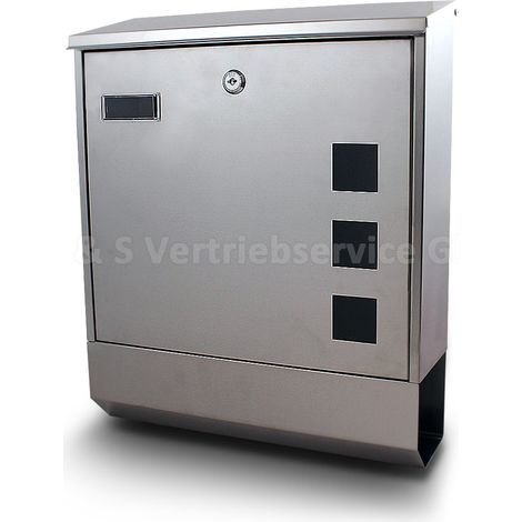 Edelstahl Briefkasten Postkasten Mailbox Letterbox mit Zeitungsrolle Eckig (1/4)