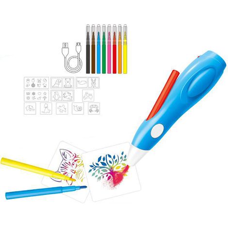 Pistolet à peinture électrique, kit aérographe pour enfants avec 8 feutres et 13 pochoirs, couleurs amusantes, non toxique. (1/5)