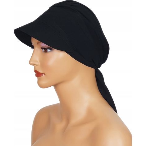 Sciarpa Tess nera con visiera, turbante leggero anche dopo la chemioterapia (1/5)