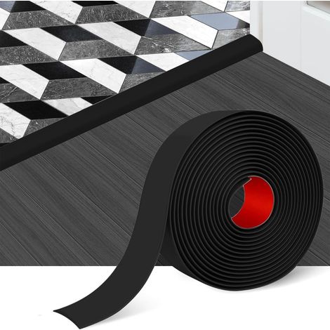 Barre de Seuil Autocollante 5cm, Bande de Seuil de Porte Facile à Couper et à Installer, Joint Souple en PVC for Joining Floor Gaps (Noir, 1.2m) (1/5)