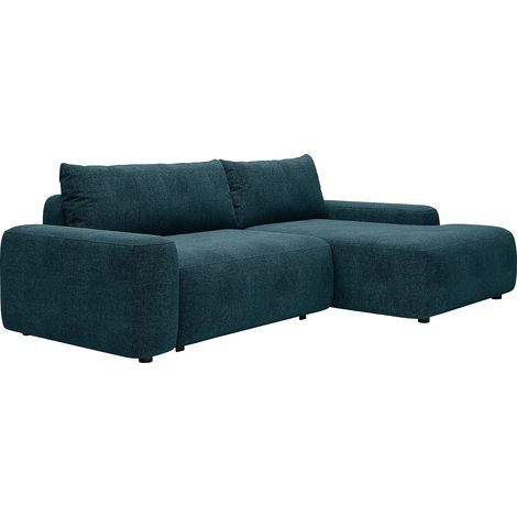 Canapé d'angle droit convertible en tissu texturé bleu DAVISO (1/5)