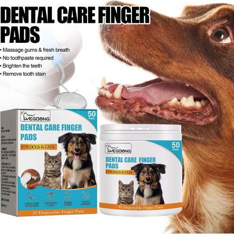 Doigts de nettoyage dentaire pour chiens et chats : nettoie les dents, rafraîchit l’haleine, élimine la plaque dentaire et le tartre, et combat la mauvaise haleine – 50 lingettes (1/5)