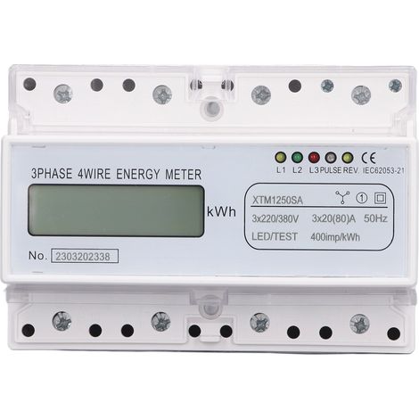 Compteur d'énergie électrique LCD à 7 chiffres, montage sur Rail DIN 35mm, moniteur de consommation d'électricité triphasé à 4 fils 3x20(80)A (1/5)