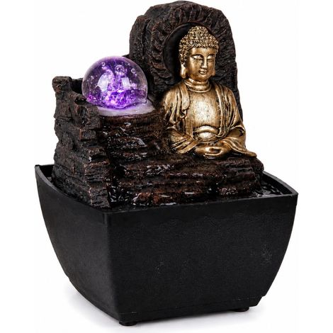 Fontaine d’Intérieur Bouddha Lumière LED Coloré Décoration Esprit Zen Objet Porte-Bonheur Feng Shui Fontaine de Table Idée Cadeau Petit Prix H 18cm (1/5)