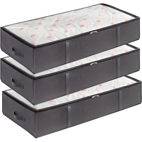 Sac de rangement pour couette en non-tissé, grande capacité, organisateur de lit portable renforcé, 100 x 50 x 18 cm, ensemble de 3 pièces. (1/5)