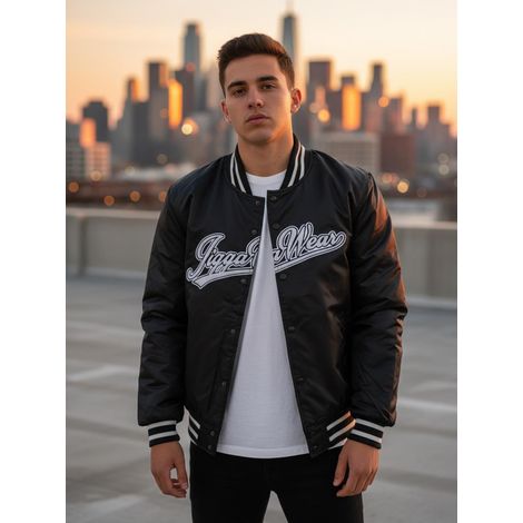 Chaqueta universitaria negra para hombre Jigga Wear Baseball, talla S (1/5)