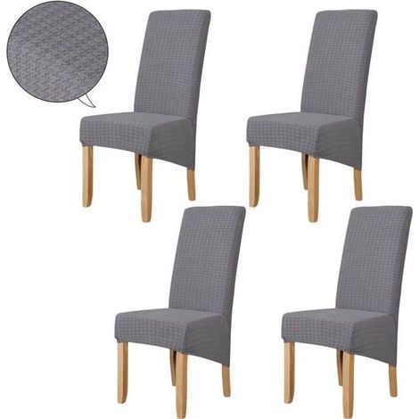 Housse de chaise - 4Pcs - Gris - Haute Dossier - Lavable - Synthétique (1/4)