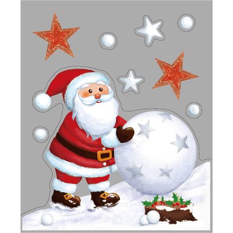Sticker Weihnachtsmann Glitter 2 Sortimente 29x35cm - Stehender weihnachtsmann