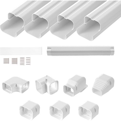 Mophorn Mini Split Line Set-Abdeckung. 76,2 mm B, 4830 mm L. PVC-Dekor für Klimaanlage. 4 gerade Kanäle und Komponenten. Einfach zu installieren. Überstreichbar. Weiß. Für Wärmepumpen.
