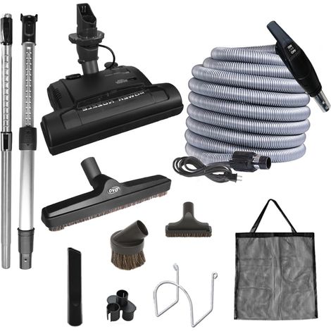 Kit aspirateur Central, Tuyau Haute Tension de 10,7 m avec Queue de Cochon, Interrupteur Marche/arrêt à la poignée, Batteur électrique à 6 hauteurs réglables, Brosse de Sol de 30,5 cm (1/5)