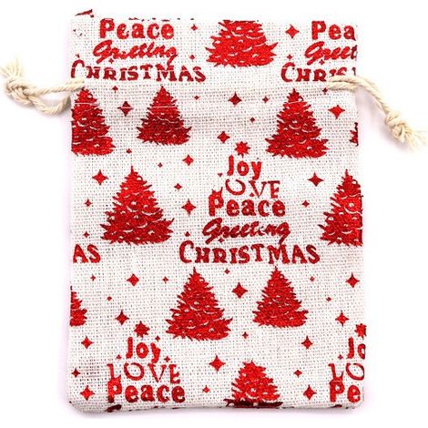 Leinenbeutel, 10er-Set, Jutebeutel mit Kordelzug, Weihnachtsbaum-Motiv, Weihnachtsgeschenktüten, Hängegeschenktüten, Schneeflockenmotiv, rot, 10 × 14 cm