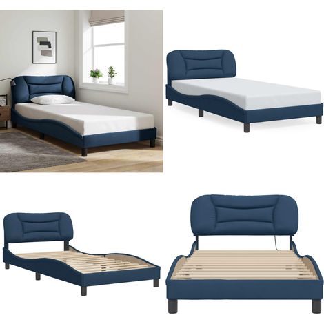Bettgestell ohne Matratze "Hvar" Blau 100x200 cm Stoff - Schlafzimmer Einrichtung - Matratze für Bett (1/5)