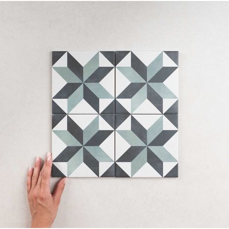 Carrelage effet carreau de ciment 15x15cm vert – Boîte de 0.50 m2 – Pour pose droite ou diagonale – Volume supplémentaire recommandé – APE (1/2)