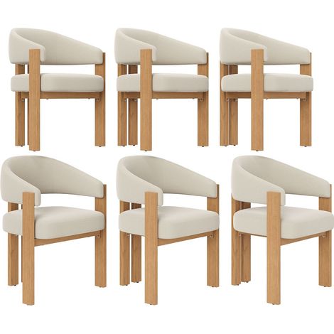 Chaise de salle à manger lot de 6, assise épaisse chaise rembourrée, pieds métal aspect bois, dossier ergonomique, facile (1/5)