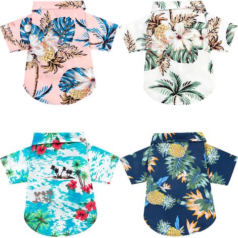 4 T-shirt pour chiens, motif hawaïen tropical, polyester léger et respirant, taille L (1/5)