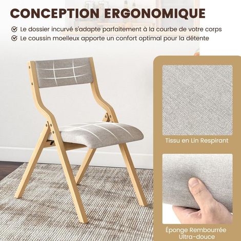 Pour Salle à Manger et Petits Espaces Confort et Rangement Facile Lot de 2 Chaises Pliantes en Bois Massif Sans Montage (1/5)