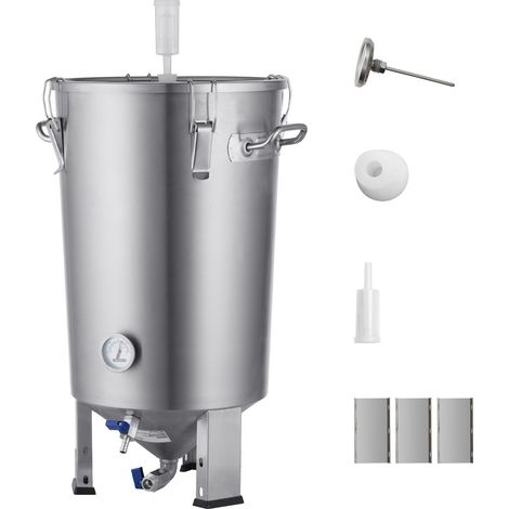Chaudron en acier inoxydable 304, 30L pour brassage de bière, avec couvercle, poignée, valve, robinet et thermomètre. (1/5)