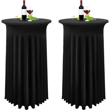 Housse de table haute extensible en élasthanne noir – Lot de 2 pièces (80 x 110 cm), jupe plissée pour tables rondes 81 x 109 cm (1/4)