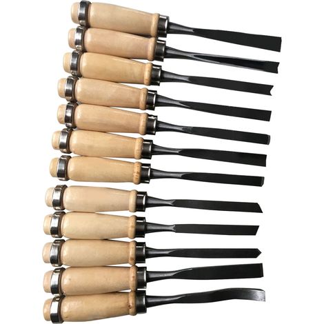 Ensemble de 12 outils de sculpture sur bois (ciseaux à sculpter, ciseaux à sculpter à la main, couteaux à sculpter) (1/5)