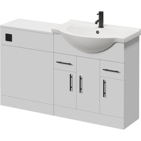 Alexander James Cento Gloss White 1350mm 3 Door Vanity Unit Toilet Suite - 1350mm - Matt Black 96mm Bar HandleWithout James Toilet Pan