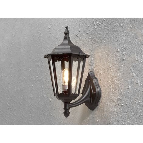 Große Außenwandleuchte Laterne stehend aus Aluminium Schwarz, Höhe 44cm