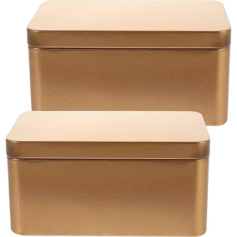 Lot de 2 boîtes à thé ménagères, emballage pour thé en vrac, boîte de rangement rectangulaire en fer-blanc-13X8CM-Golden (1/3)