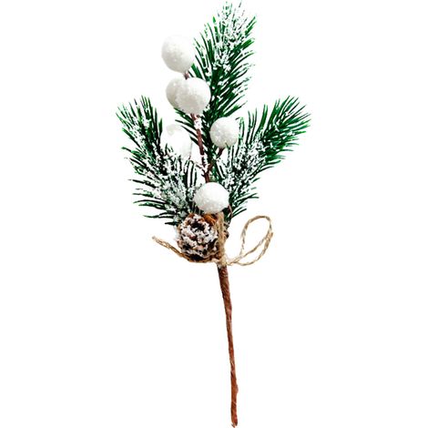 (12 Stück pro Packung) (1 Stück pro Packung) (Lange weiße Kiefernnadeln) Kiefernnadel-Blütenzweige für Partydekoration, künstliche Zweige, rote Beeren, 20 cm lange Fruchtzweige, Moos + Kunststoff + ge (1/5)