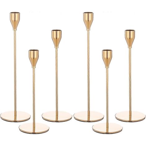 Ensemble de 6 bougeoirs dorés pour bougies coniques de 1,9 cm d'épaisseur, bougeoirs hauts pour mariage, fête, décoration intérieure, dîner aux chandelles (AAA) (1/5)