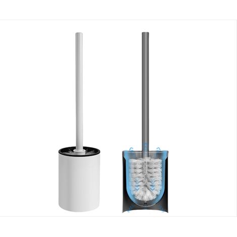 Brosse toilette murale blanche en aluminium avec support pour salle bain (1/4)