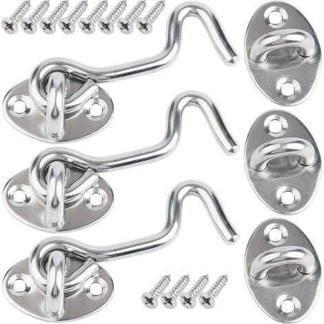 Crochet Porte, 3 Pcs 7.5cm Loquet Porte Exterieur,Crochet Fermeture Porte,Crochet Cabine en Acier Inoxydable,Verrou de Porte Interieure Avec Vis de Montage,Targette de Porte Pour Fenêtre,Grange (1/5)