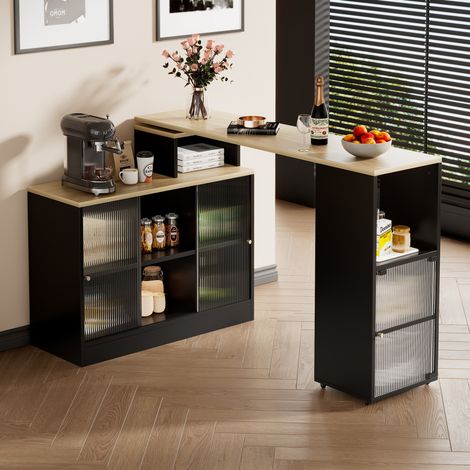 MEUBLIV Table haute 155x40x90 cm noire – extensible, mobile avec rangement (1/5)