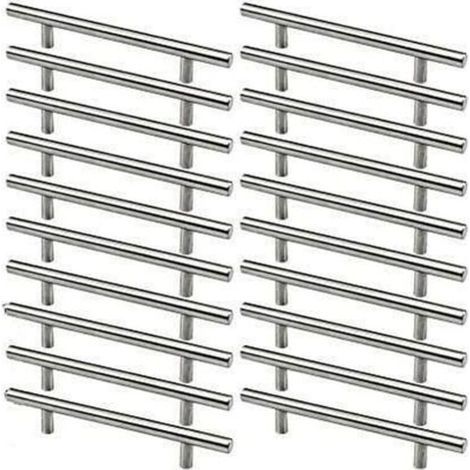 20 Stück Edelstahl-Möbelgriffe, Küchenschrankgriffe, 128 mm Lochabstand, gebürsteter Stahl, T-Griff für Schranktüren (1/5)