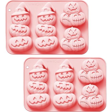 Lot de 2 moules silicone de cuisson Halloween réutilisables à motifs citrouilles empilées originaux, moules flexibles pour chocolat, bonbons, pâte à sucre, gelée, biscuits, glaçons et snacks DIY faits