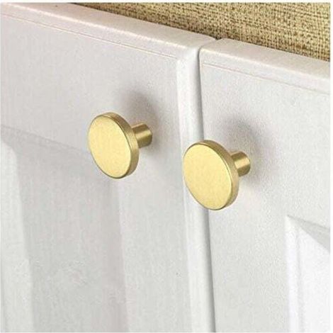 Lot de 10 boutons de meuble en laiton brossé doré, pour tiroir, armoire, salle de bain, cuisine, 28 x 20 mm (ronds) (1/4)