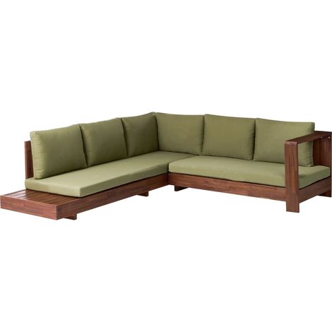 Outdoor Corner Sofa Set Light Certified Acacia Wood with Green Cushions Left Hand 5 Seater Lounge Set with Side Table MARETTIMO (1/5)