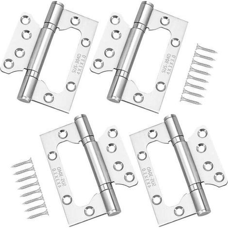 4 cerniere in acciaio inossidabile, cerniere per porte invisibili rettangolari da 4 pollici, 100 mm, argento (1/4)