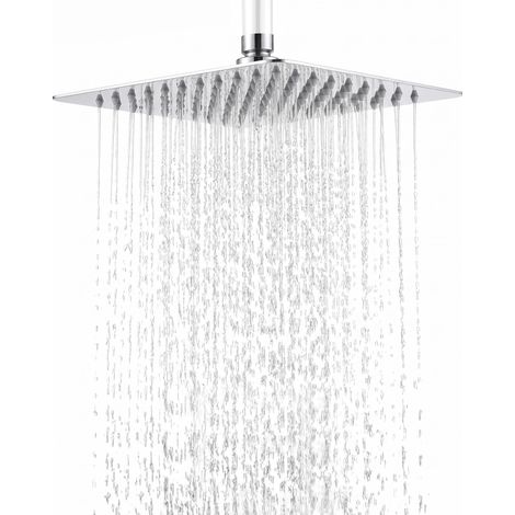 Tete de Douche Pluie Anti Calcaire Inox 25 cm Carrée, Argenté (1/5)