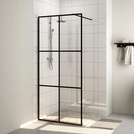 vidaXL Parete per Doccia Walk-in Vetro Trasparente ESG 90x195 cm Nera (1/5)