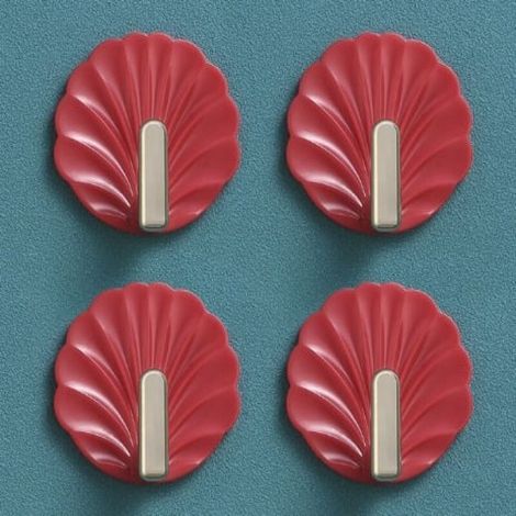 ganchos de pared con forma de concha marina - Rojos, ganchos de pared con forma adorable, ganchos autoadhesivos para colgar bolsos, toallas y llaveros -Crezuo