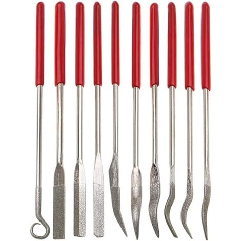 Lot de 10 mini limes diamant hétéromorphes emballées dans un étui en cuir synthétique pour le ponçage de haute précision sur bois, plastique, métal et sculpture de bijoux (1/5)