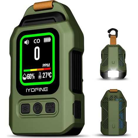 Détecteur de monoxyde de Carbone Portable, autonomie de Batterie de 300 Heures, thermomètre et hygromètre avec Fonction Alarme et Lampe de Secours – idéal pour Le Camping, Les Voyages (1/5)