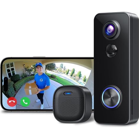 XTU 2K HD Waterproof Outdoor Wireless Doorbell, Wireless Doorbell with 180° Full View Camera, PIR Human Detection, Two-Way Audio, Only 2.4G WiFi, SD Card Storage (1/5)